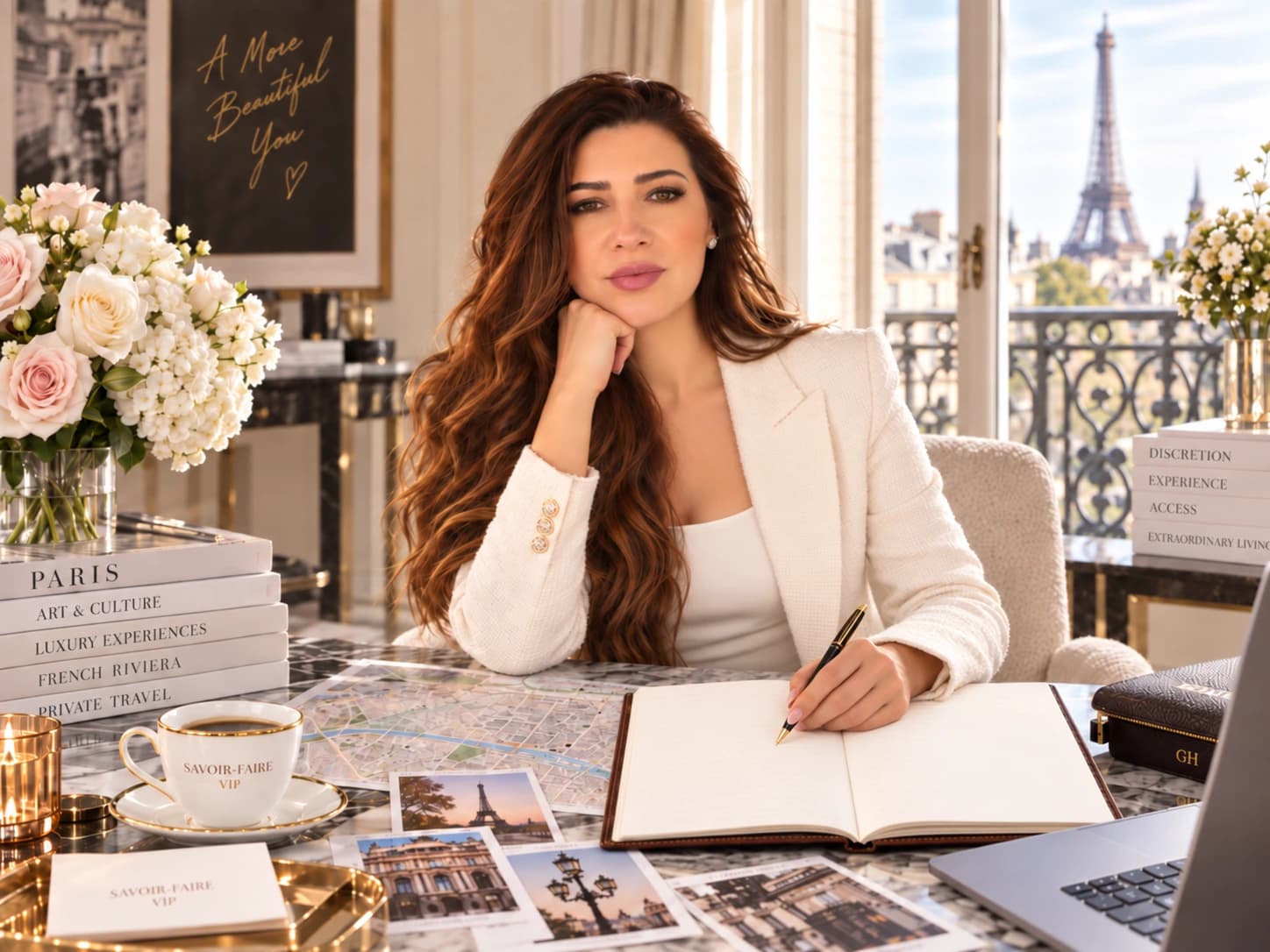 Ghina Halabi coordinating a Savoir-Faire VIP arrangement in Paris.